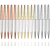 Penne stilografiche 10PcsLot Oro rosa Diamante Bling Nero Blu Inchiostro Penne a sfera in cristallo Anello da sposa Rullo in metallo Materiale scolastico per ufficio Regali 220923