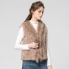 Pelliccia sintetica da donna VT7008 Gilet da donna in vero coniglio naturale con colletto in procione Gilet lavorato a maglia invernale 220926