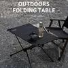 Camp Furniture Lightweight Outdoor Barbecue Picnic Hiking Table Aluminum Alloy Portable Foldable Dinner Desk Camping Supplies Black