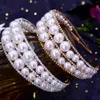 Copricapo Vintage doppio strato di perle fascia per capelli stile matrimonio tiara da sposa strass accessorio per capelli incorporato per dolci principesse da donna