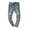Jeans pour hommes Gravement usé Ripped Vintage Wash Blue Jeans Plissé Skinny Moto Biker Couple Hommes Hip Hop Street Denim Pantalon 220923