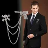 Punk Luxury Rhinestone Skull Men Brooches Skeleton Badge Chain Collar Clip Tassel Brooch Men's Friend Suit Jewelry