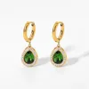 Boucles d'oreilles de luxe en acier inoxydable Zircon goutte d'eau balancent oreille bijoux 18K or cerceau noir violet vert cristal pour les femmes