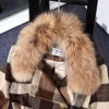 Women s Fur Faux MaoMaoKong plaid ladies coat leather raccoon oversized fur collar double breasted winter pie overcoming female blazer 220926