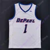 Mitch 2020 New NCAA College DePaul Blue Demons Maillots 1 Romeo Weems Basketball Jersey Blanc Tous Cousus Taille Hommes Jeunesse Adulte