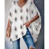 T-shirt da donna 2022 Summer Fashion Top T-shirt con scollo a V T-shirt casual da donna con maniche a pipistrello Tie-Dye stampata Taglie forti Abbigliamento da donna