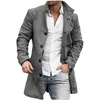 남자 양모 남성 단일 가슴 블렌드 코트 가을 라벨 칼라 레트로 재킷 긴 탑 외부웨어 섹시 패션 외투