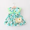 Robes fille 2023 tenues d'été enfant en bas âge né bébé vêtements fleurs mignonnes sans manches coton imprimé princesse robe de plage chapeau de soleil