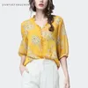 Chemises pour femmes Fashion Yellow Floral dames mousseline en mousseline