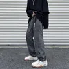 Męski pasek dżinsów HARAJUKU MĘŻCZYZN JAPOMESE Classic Black Grey Lose Lose proste nogi uliczne koreańskie spodnie w luźne spodnie 220923