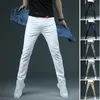Herr jeans mager vita mode casual elastisk bomull smal denim byxor man varumärke kläd svart grå khaki 220923
