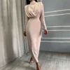 Sukienki swobodne nowa moda solidna sukienka imprezowa Kobiety elegancki stojak kołnierz plisowane szczupłe sukienki Lady 2022 Autumn Spring Casual Sukienka Y2209