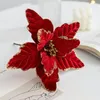 Christmas Decorations Flower High Simulation Ornamental Realistic Xmas Tree Glitter Artificial Poinsettia For Party