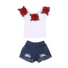 Conjuntos de roupas para criança, bebê, meninas, 3D, flor, tops, shorts, jeans, conjunto, roupas, roupas, 1-6 anos