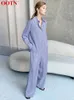 Women's Blouses Shirts OOTN Blue Satin Home Wear Suit Spring Brown Long Sleeve 2 Piece Top And Pants Women Sets Loose Casual Summer Trousers Sets Lady 220923