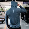 Men's T-Shirts Mens Fitness Tracksuit Running Sport Hoodie Gym Joggers Hooded Outdoor Workout Shirts Tops Clothing Muscle Training Sweatshirt 220924