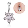 Diamant Flower Belly Button Rings rostfritt stål Body 14g Flower Navel Skivstång för kvinnor och flickor