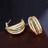 Hoop Earrings CWWZircons Multiple Geometric Twist Round Green Cubic Zirconia For Women Brazilian Gold Plated CZ Jewelry CZ373