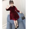 Girl Dresses Kids Velor Dress Velocità Solido Terreno Case Autunno Mlavaggio Fallo Spring Baby Princess Velvet Abibiti una linea Casualmente Stile coreano sciolto