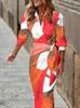 Robes de soirée Bureau dame contraste couleur revers chemise robe printemps élégant cravate irrégulière robe de soirée femmes à manches longues Boho Maxi robe Mujer T220930