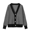 Chandails pour femmes Argyle rayé col en v tricot cardigan pull femmes simple boutonnage à manches longues cardigans en vrac femme 2021 automne dames décontracté t220925