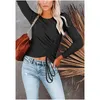 T-shirt da donna Abbigliamento da donna Top T-shirt T-shirt da donna Sexy manica lunga Crop Zipper Design Tee Donna Slim Black White Top