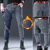Мужские джинсы Осень Зимние мужские бренд Слим корейский стиль плюс бархатная повседневная карандашная джинсовая баки
