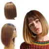 ボブウィッグヒューマンヘア密度ブラックショートボブスレースフロントウィッグプリプルックストレート10インチ