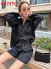 Blouzen voor dames shirts ootn casual vakantie 2 stuks shorts sets zomer kaki dunne katoenen linnen revers shirts elastische taille losse shorts dames pakken gezellig 220923