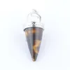 Natural Stone Cone Pendants Reiki Pendulums Round Crystal 3D Jewelry Amethyst Tigers Eye Aventurine BN451