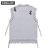 Men's Sweaters Harajuku tattered fringed sweater vest women's y2k Vintage korean oversized knitted ugly sleeveless sweater men's aesthetic 220926