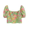 Koszulki damskie 2022 Kobiety Summer Pasteral Floral Print French Fruffled Sleeve Top Fashion Slimming Krótka koszulka