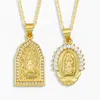 Religiosa Vergine Maria Collana con ciondolo Donna Placcato in oro 18 carati Collane a catena a maglie ghiacciate Rame Colorato Cubic Zirconia CZ Moda Mens Gioielli cattolici Regali