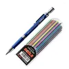 2,0 mm mekanisk blyertspenna set 2b automatiska pennor med 12st gr￥/f￤rgglad ledning f￶r att rita skrivverktyg Stationery