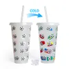 2022 Qatar World Cup Creativity Drinkware kaffekoppar med halm 710 ml plastfärgbyte kopp med lock