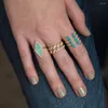 Klusterringar turkos stenring full finger smycken modern toppkvalitet bred band cz bar engagemang bröllop för kvinnor