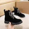 Designer Women's Boots Brand Black Ankle Boot Winter Fashion Cold Warms Shoes Non-Slip Khaki Flat Booties TN With Box