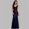 Plus Size V-Ausschnitt Meerjungfrau Abendkleid Langes formelles Abschlussball-Partykleid Pailletten ärmellose Robe Sexy Abendkleider Damenbekleidung Kleidung