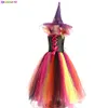 Occasions spéciales Costume d'Halloween de sorcière maléfique pour filles robe de tutu magique couleur avec chapeau et balai kids cosplay carnaval fête sophoze robes 220922