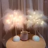 Tafellampen Fairy Light Feather Lamp Battery Power DIY Creative Warm Tree Lampenkap Bruiloft Thuis Slaapkamer Decor