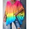 T-shirt da donna 2022 Summer Fashion Top T-shirt con scollo a V T-shirt casual da donna con maniche a pipistrello Tie-Dye stampata Taglie forti Abbigliamento da donna