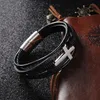 Roestvrij staal Kruis Meerlagige wikkel echte lederen armband armband handschoenpolspolstandarmbanden voor mannen Fashion Jewelry Will en Sandy