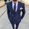 Herenpakken heren blazers klassieke marineblauwe mannen dubbele borsten 2 -delige jasbroek set bruiloft bruidegom tuxedo business peaked rapel