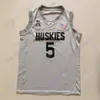 Mitch 2021 New NCAA College Connecticut UConn Huskies Jersey 5 Paige Bueckers Grey Size S-3XL