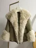 Frauen Pelz Faux Natrul Roll Wolle Mantel Frauen Von Navy Kragen Unten Jacke Winter Kurze Warme Feder Puffer Parkas 220926