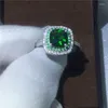 Bagues de cluster Fine Bijoux Real 925 Sterling Silve Bague Coussin Coupé Vert 5A Zircon Pierre Cz Fiançailles Bande De Mariage Pour Les Femmes