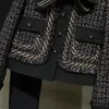 Frauen Zweiteilige Hosen 2022AW Herbst Luxus Frauen Hohe Qualität Tweed Patchwork Jacke Bogen Mantel Casual Lange Anzüge 2 Sets MS