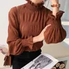 Blouses femininas corea chiffon blusa mulheres tops de manga longa trabalha com gola alta vestem camisas elegantes lady casual feminino blusas