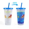 Creative Christmas Drinkware Cold Color-changing Plastic Cups Christmas Decoration Juice Cup With Lid and Straw