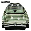 Pulls pour hommes Harajuku rétro noir vert rayé étoile tricot pull homme pull surdimensionné pull épais pull grand-père laid pull femme 220926